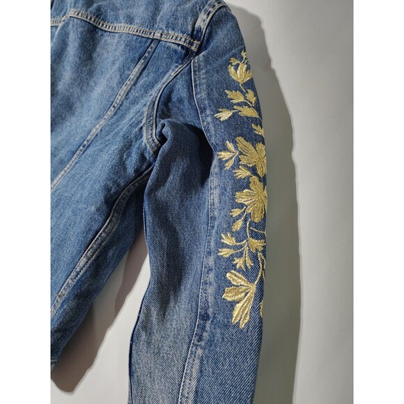 New Levi’s Women’s Embroidered Sherpa Wool Trucker Gold Flower Jacket Size SMALL - Picture 9 of 11